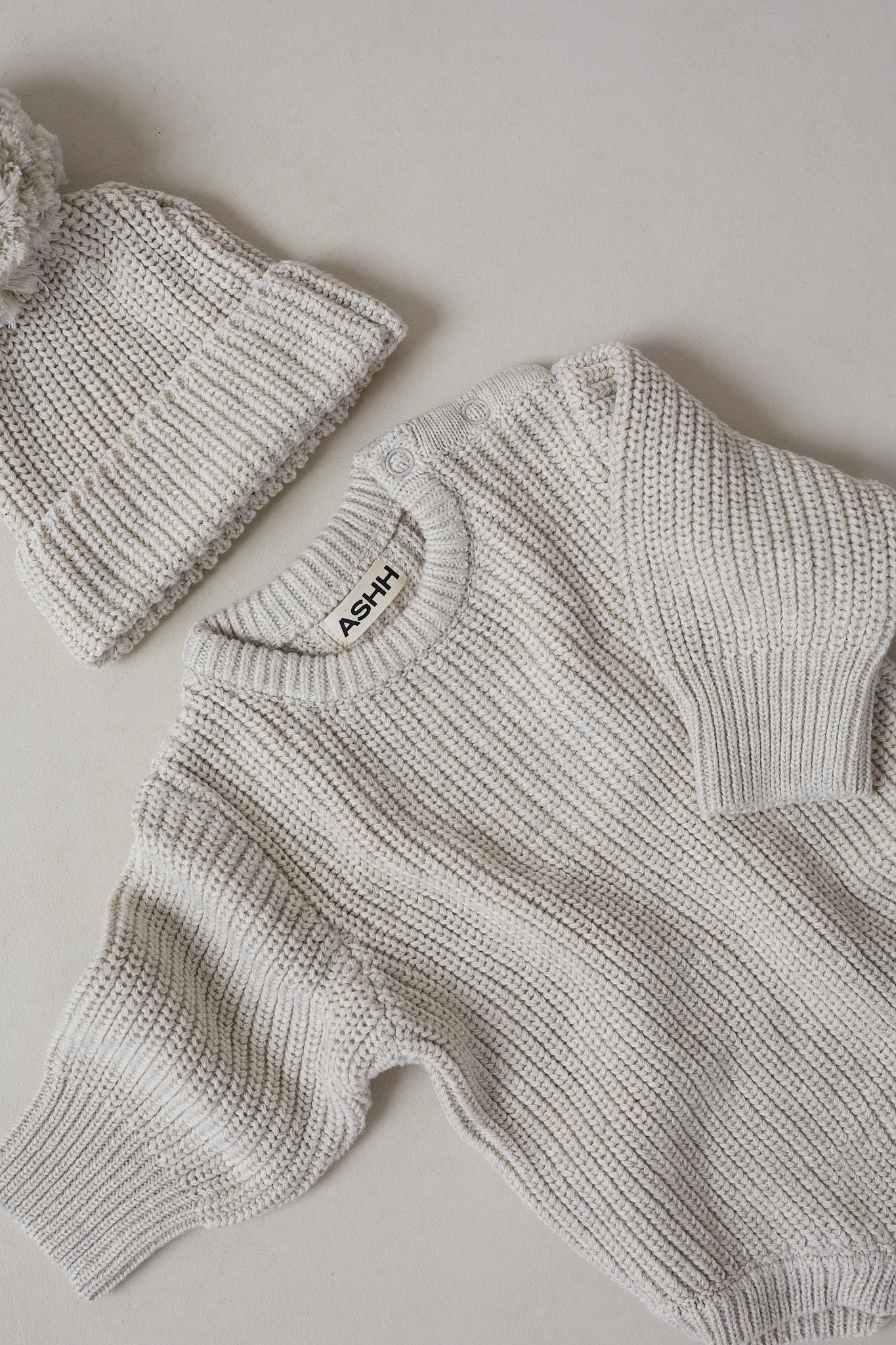 Hand Embroidered Initial Design Novie Knit Romper - Oat Marle