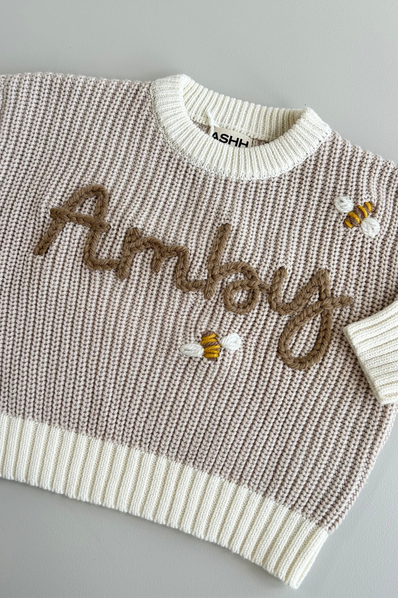 Hand Embroidered Chunky Knit Sweater - Stone
