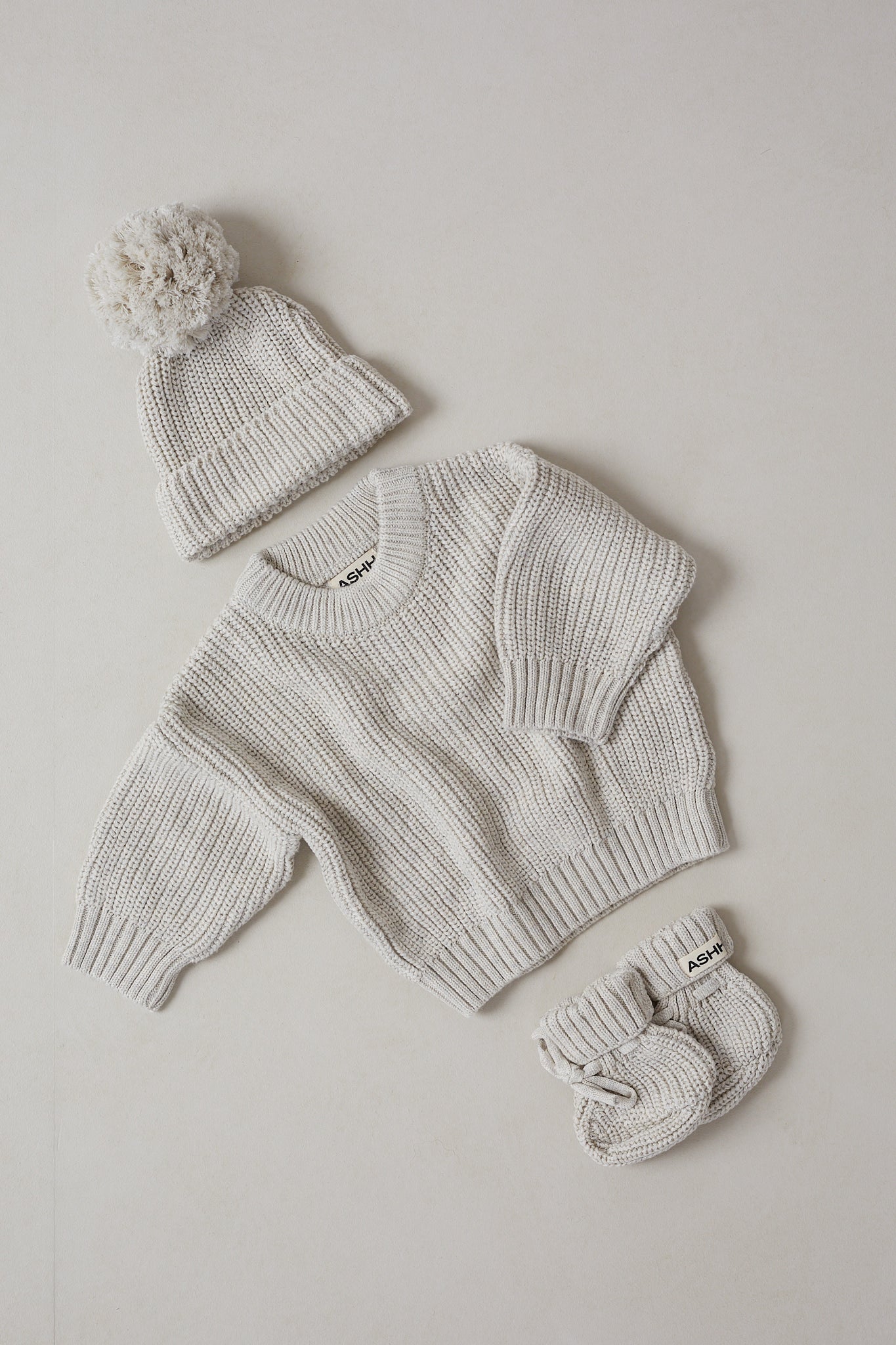 Hand Embroidered Initial Design Heritage Knit Sweater - Oat Marle