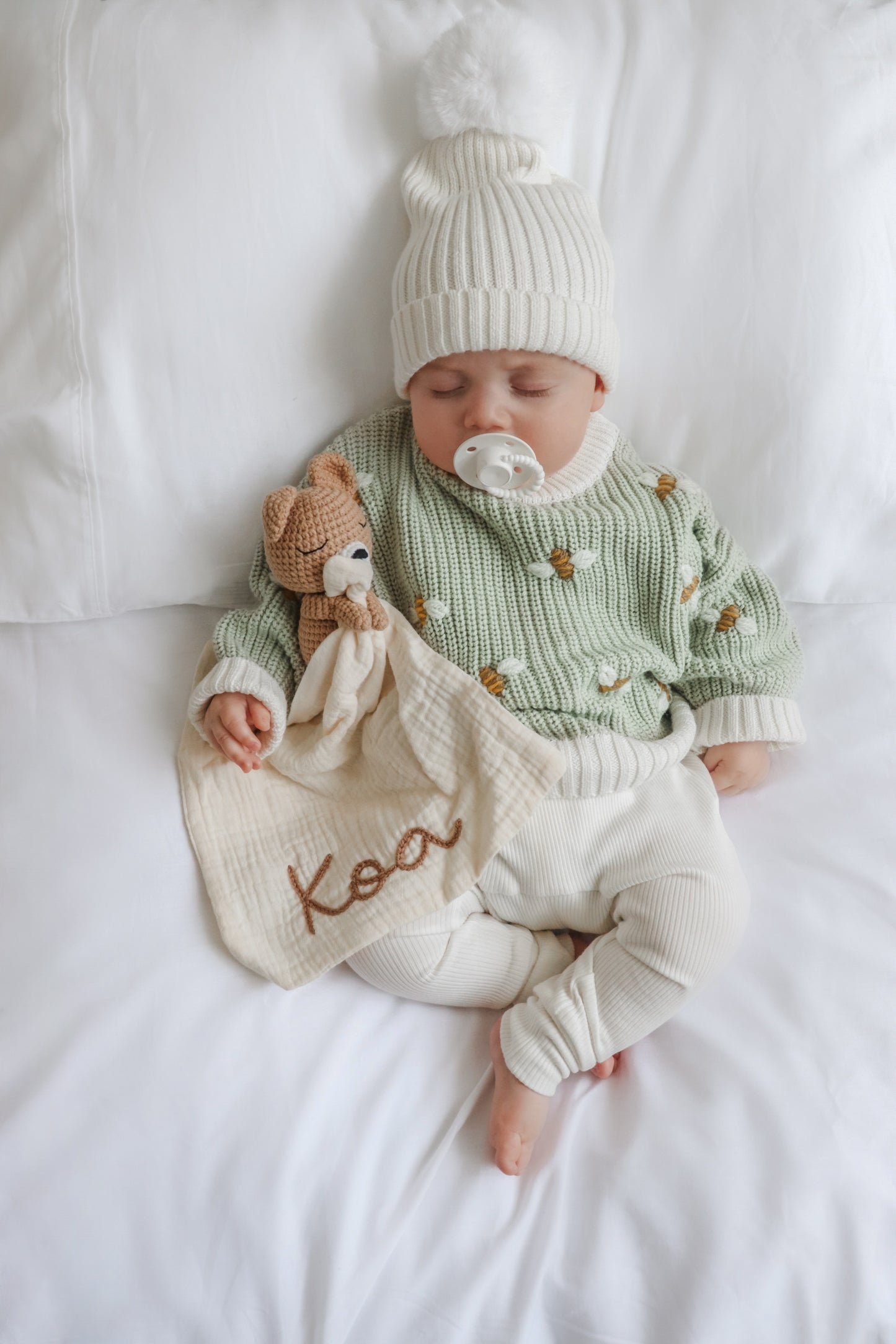 Hand Embroidered Cuddle Bear - Cream