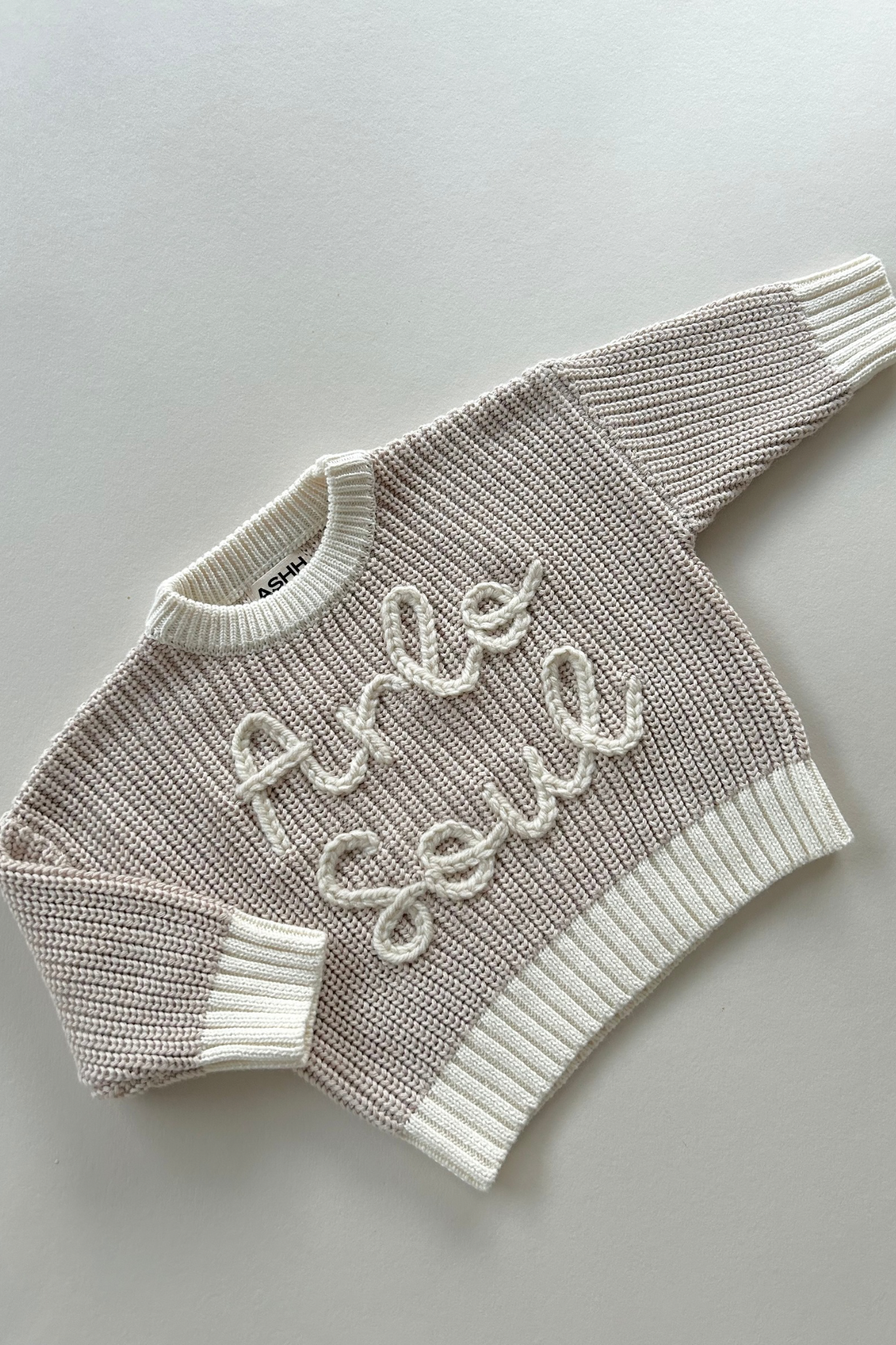 Hand Embroidered Chunky Knit Sweater - Stone