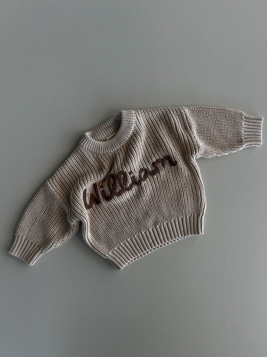 Hand Embroidered Heritage Knit Sweater - Oak
