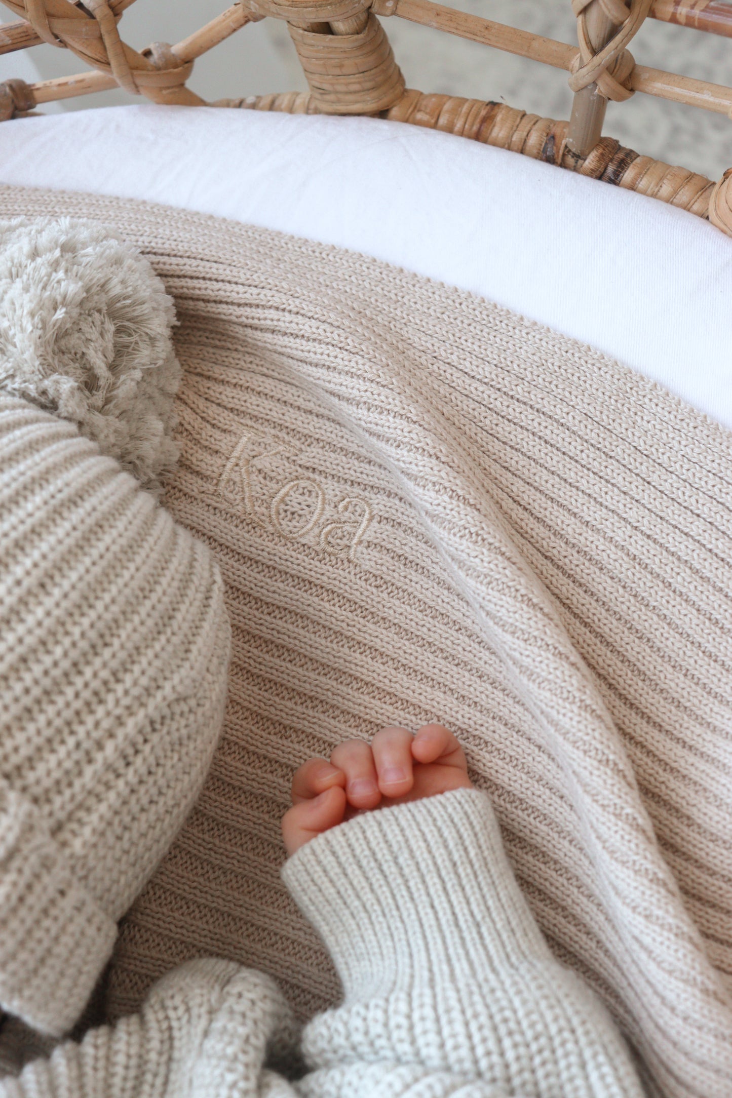 Novella Ribbed Knit Blanket - Beige