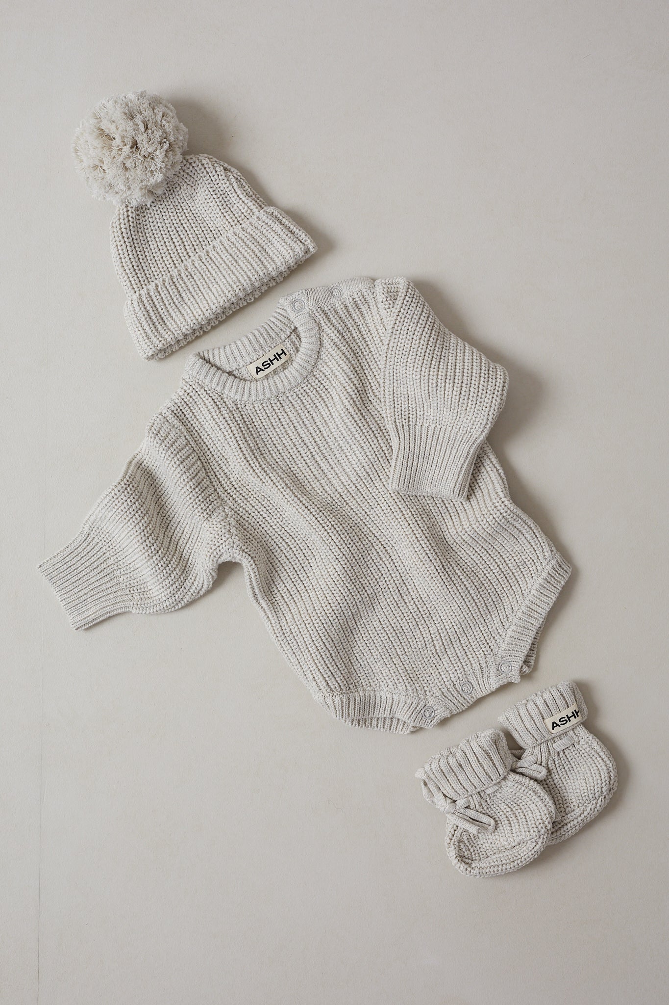 Hand Embroidered Initial Design Novie Knit Romper - Oat Marle