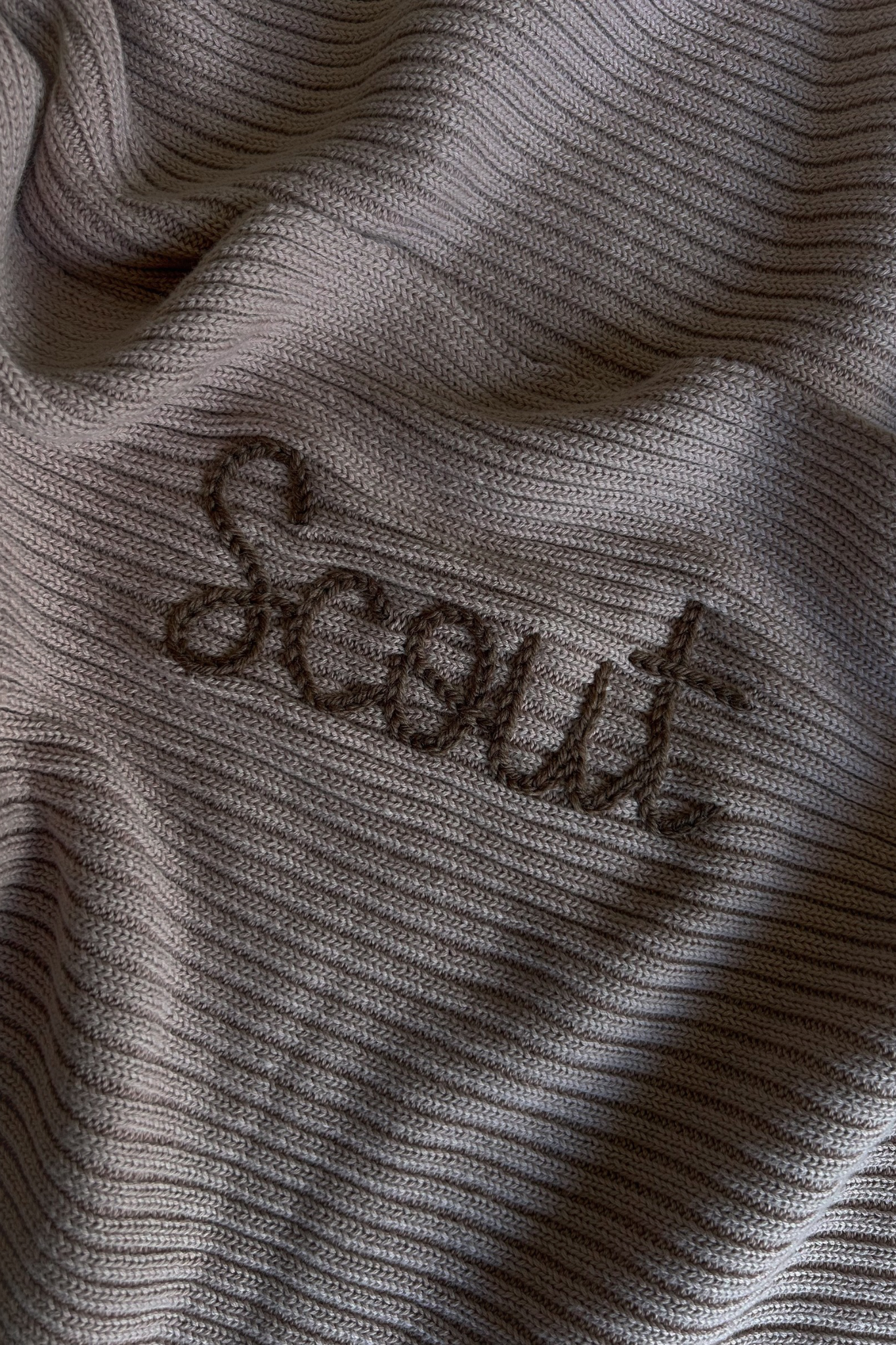 Hand Embroidered Novella Ribbed Knit Blanket - Vintage Dusk