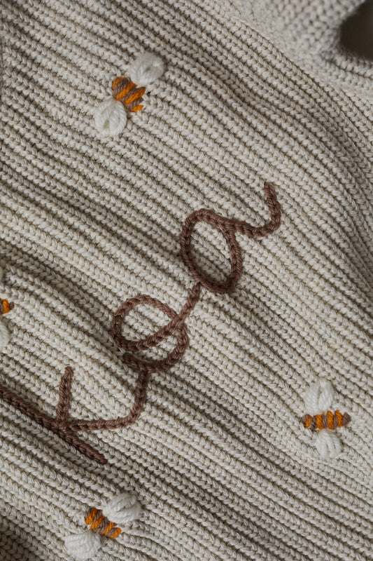Hand Embroidered Novie Knit Romper - Oat Marle