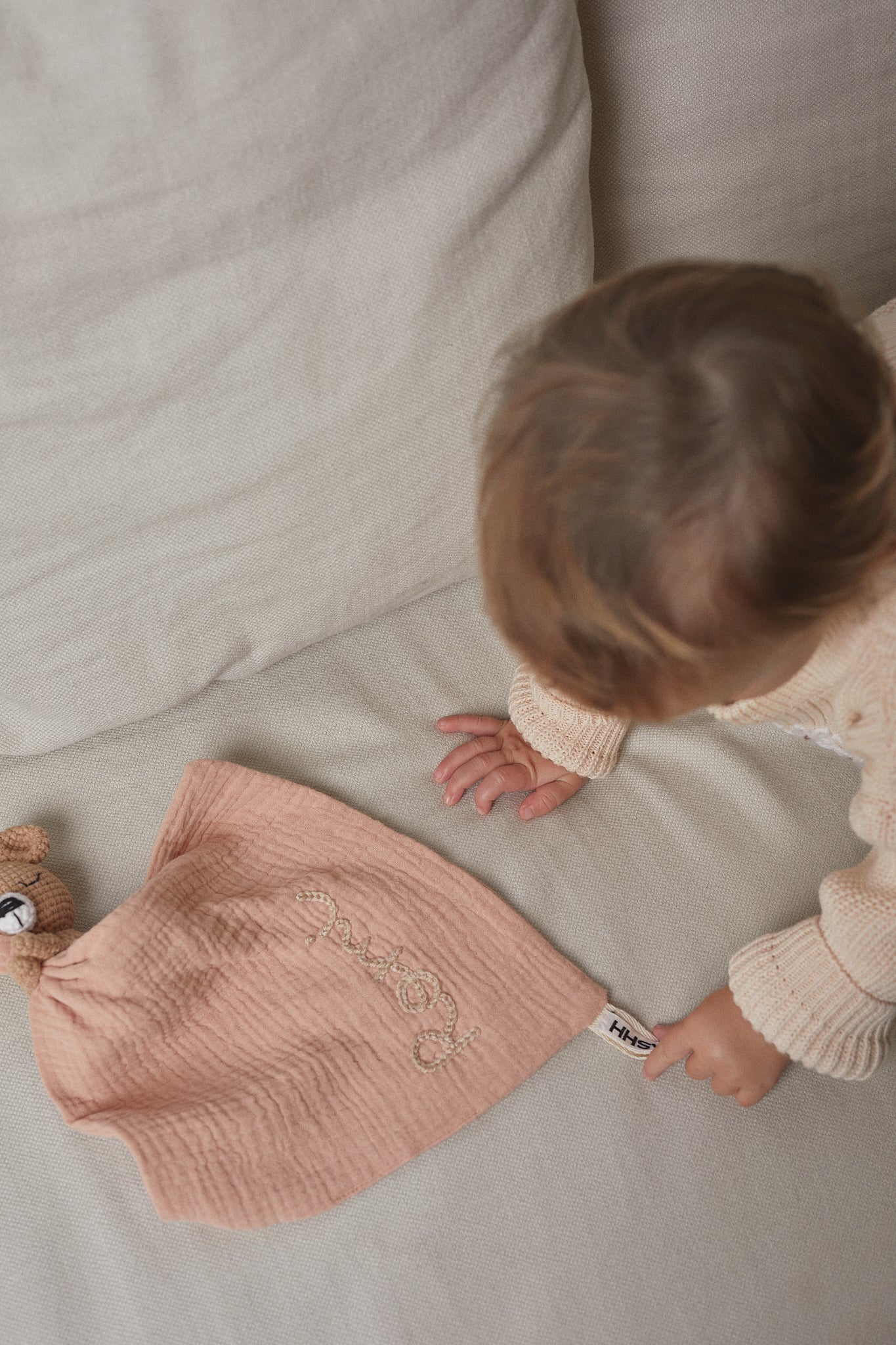 Hand Embroidered Cuddle Bear - Dusty Pink