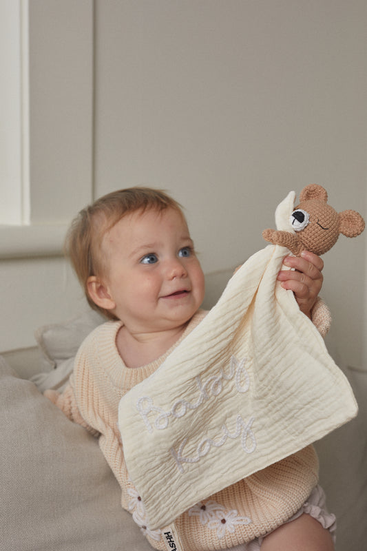 Hand Embroidered Cuddle Bear - Cream