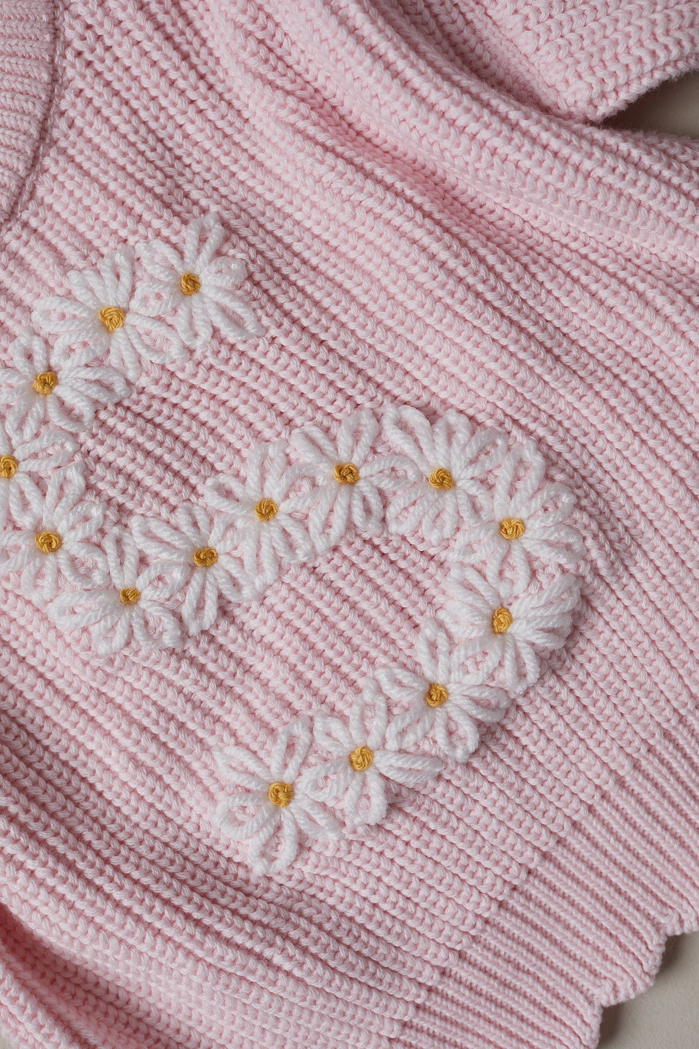 Hand Embroidered Initial Design Heritage Knit Sweater - Peony