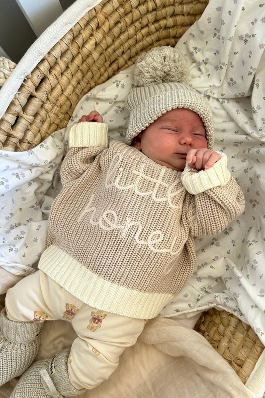 Hand Embroidered Chunky Knit Sweater - Stone