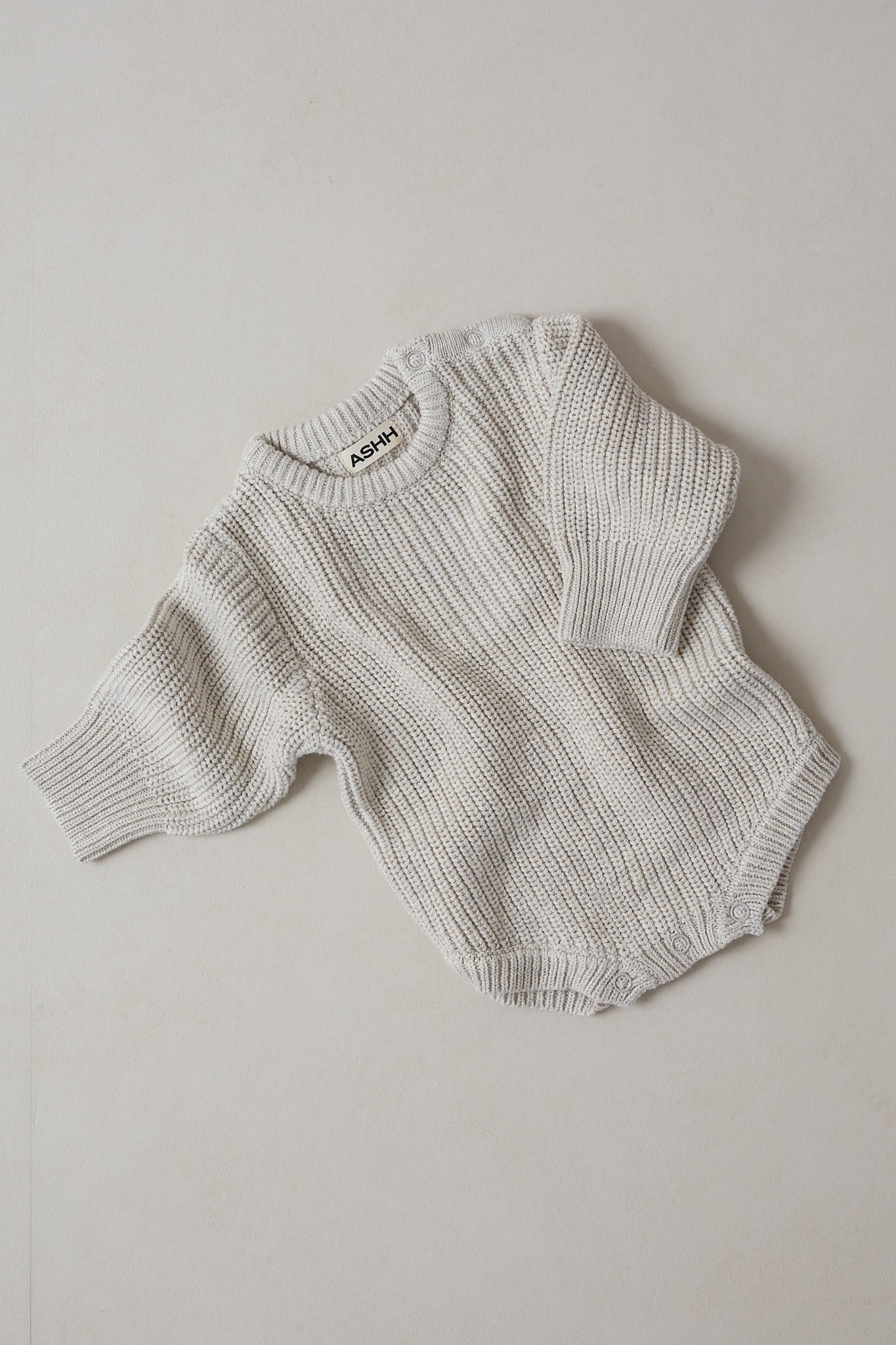 Hand Embroidered Initial Design Novie Knit Romper - Oat Marle