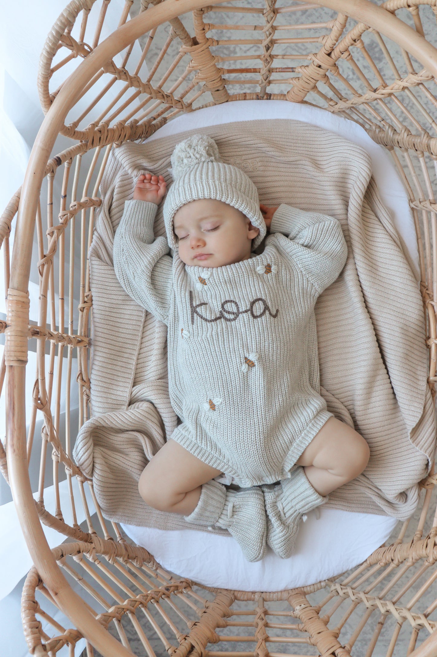 Novella Ribbed Knit Blanket - Beige