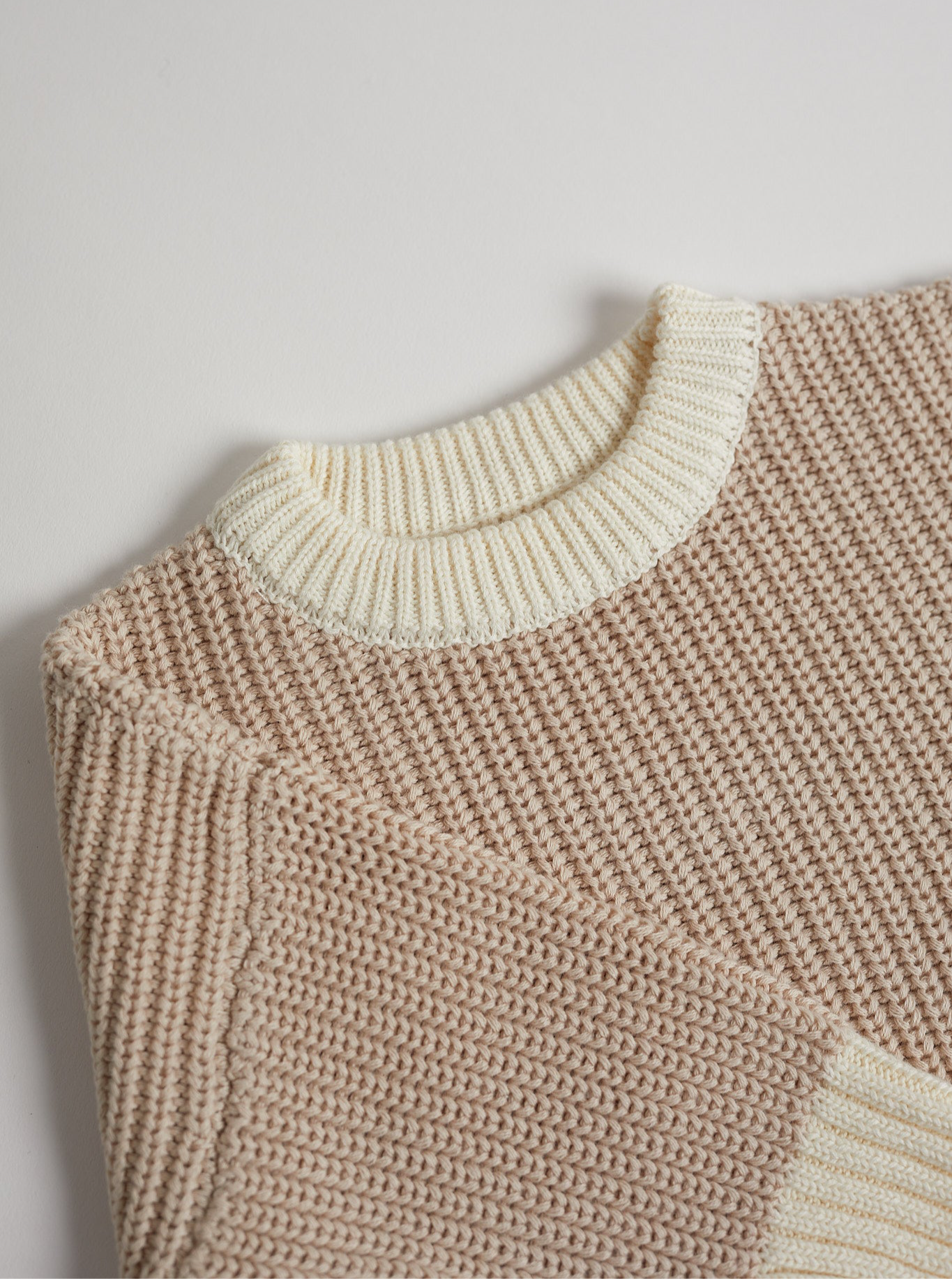 Hand Embroidered Initial Design Chunky Knit Sweater - Stone
