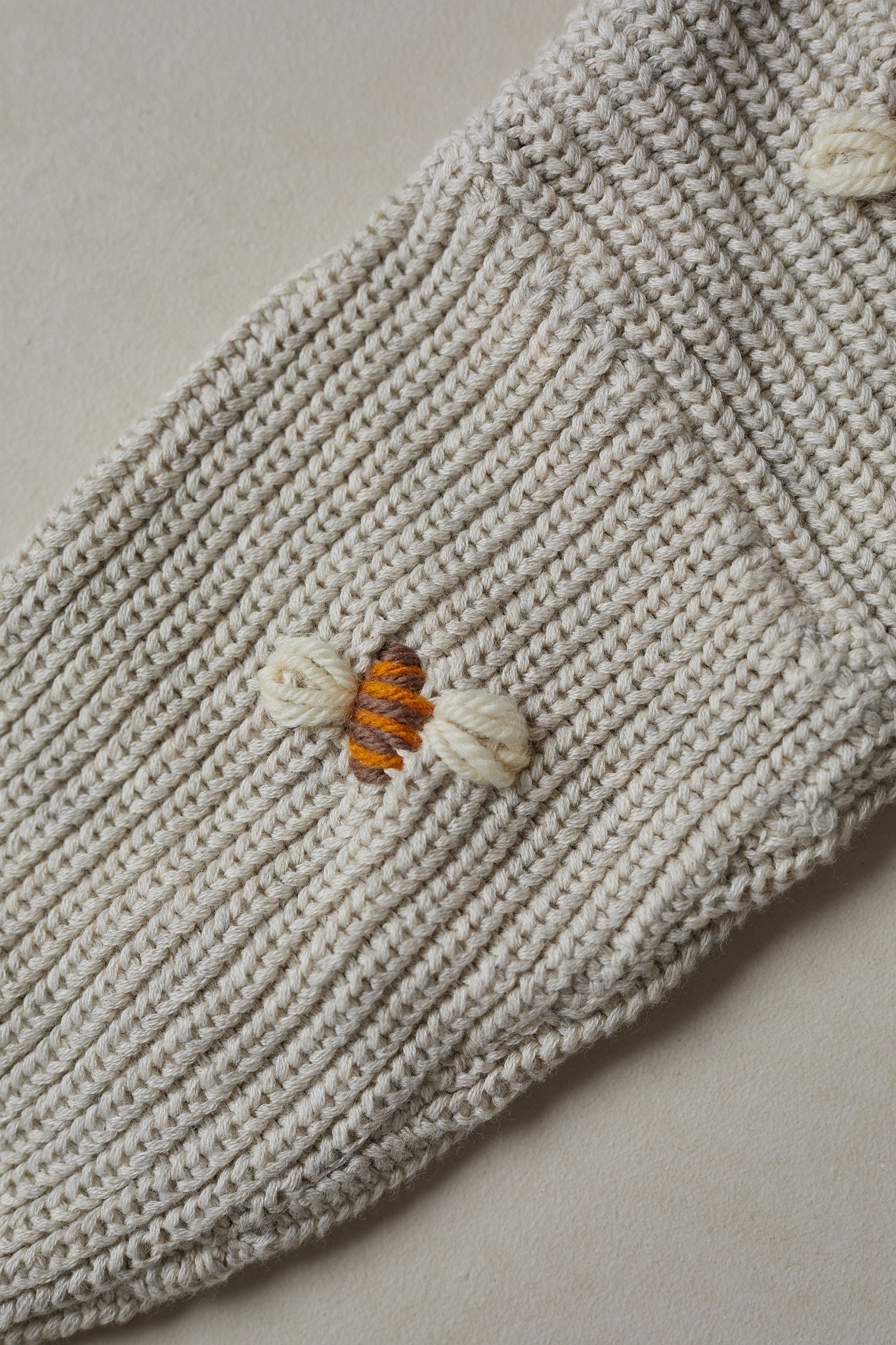Hand Embroidered Busy Bee Novie Knit Romper - Oat Marle