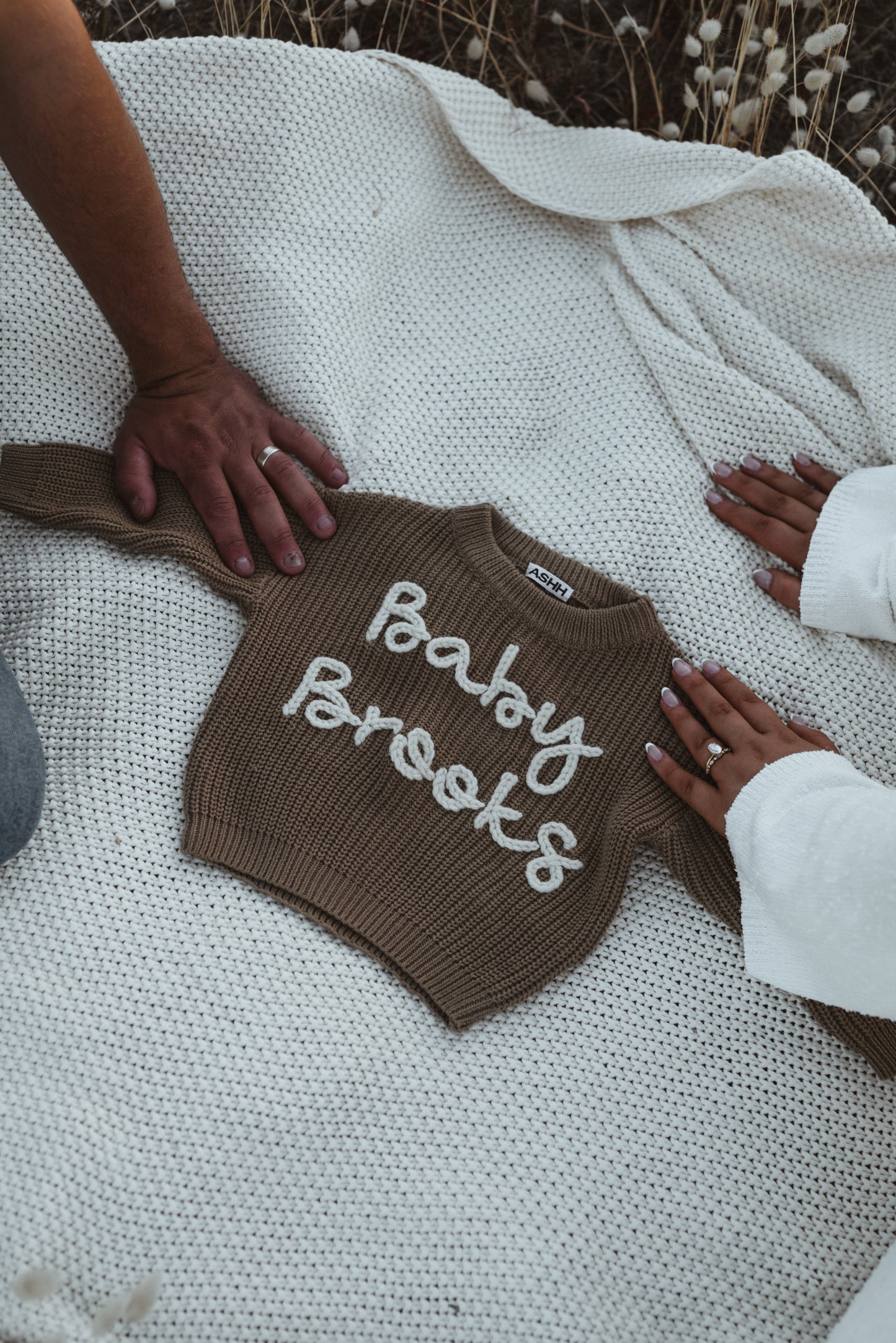 Hand Embroidered Oversized Knit Sweater - Mocha