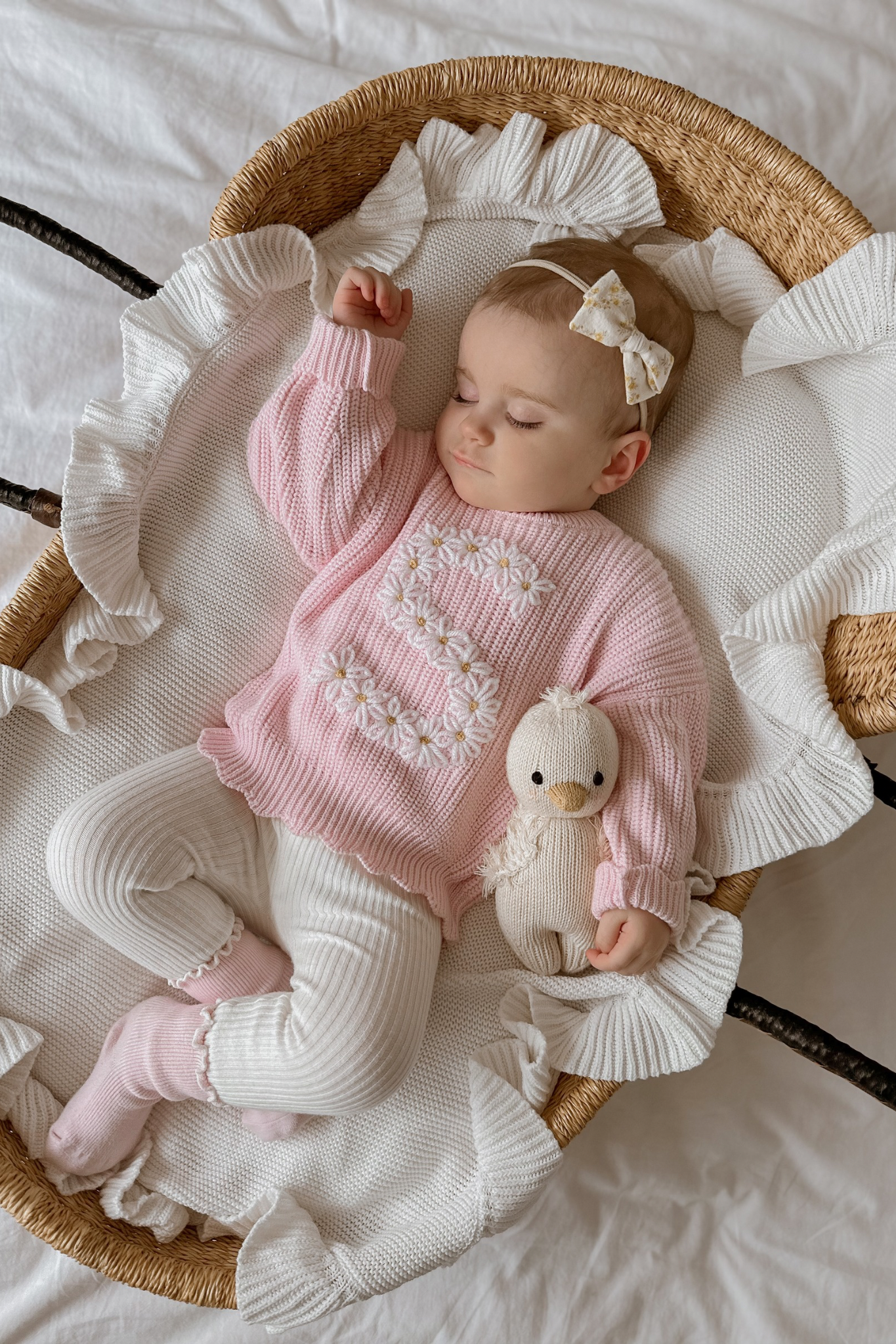 Hand Embroidered Initial Design Heritage Knit Sweater - Peony