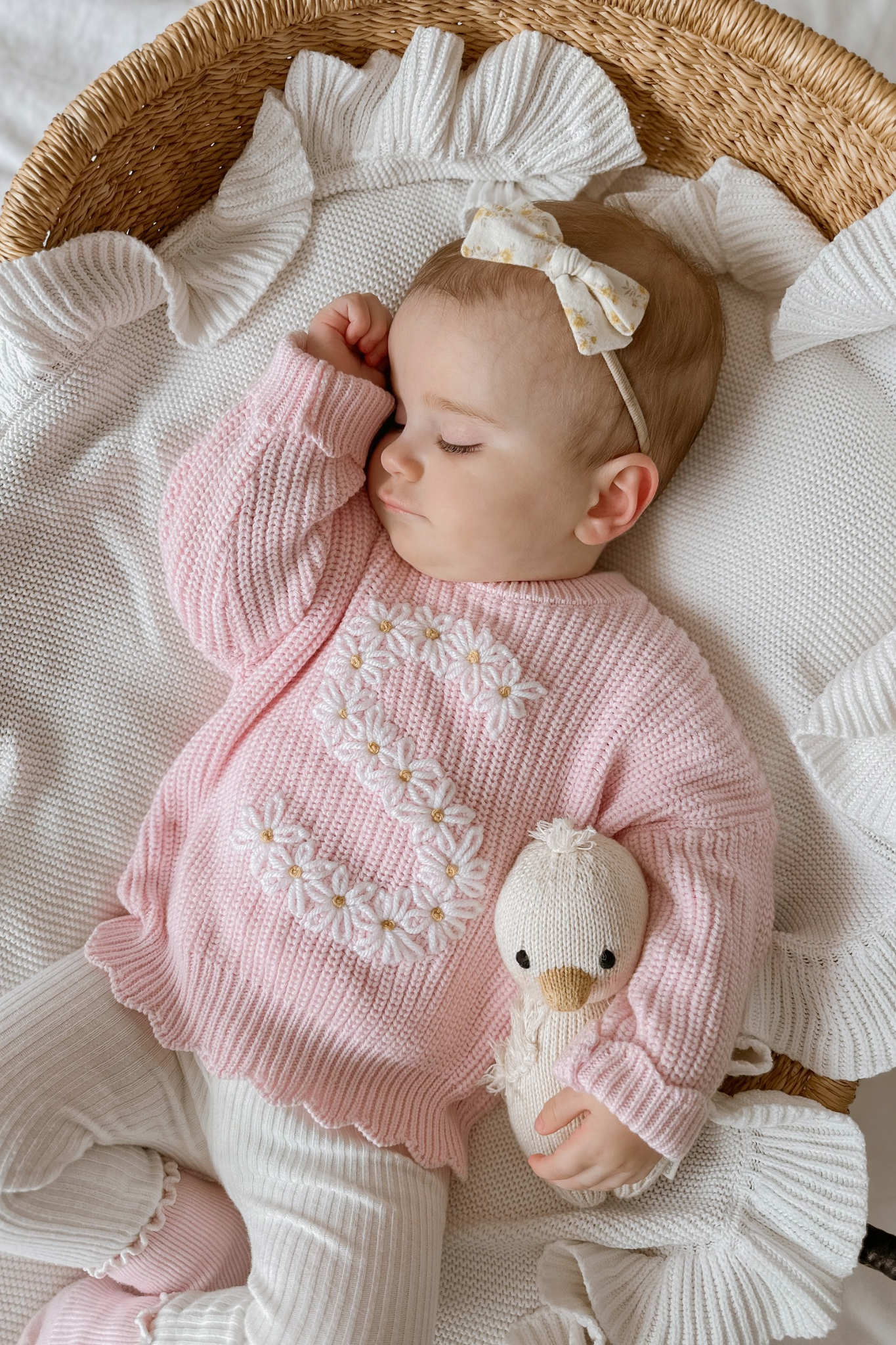 Hand Embroidered Initial Design Heritage Knit Sweater - Peony