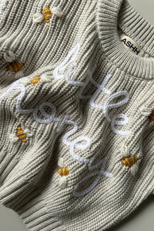 Hand Embroidered Heritage Knit Sweater - Oat Marle