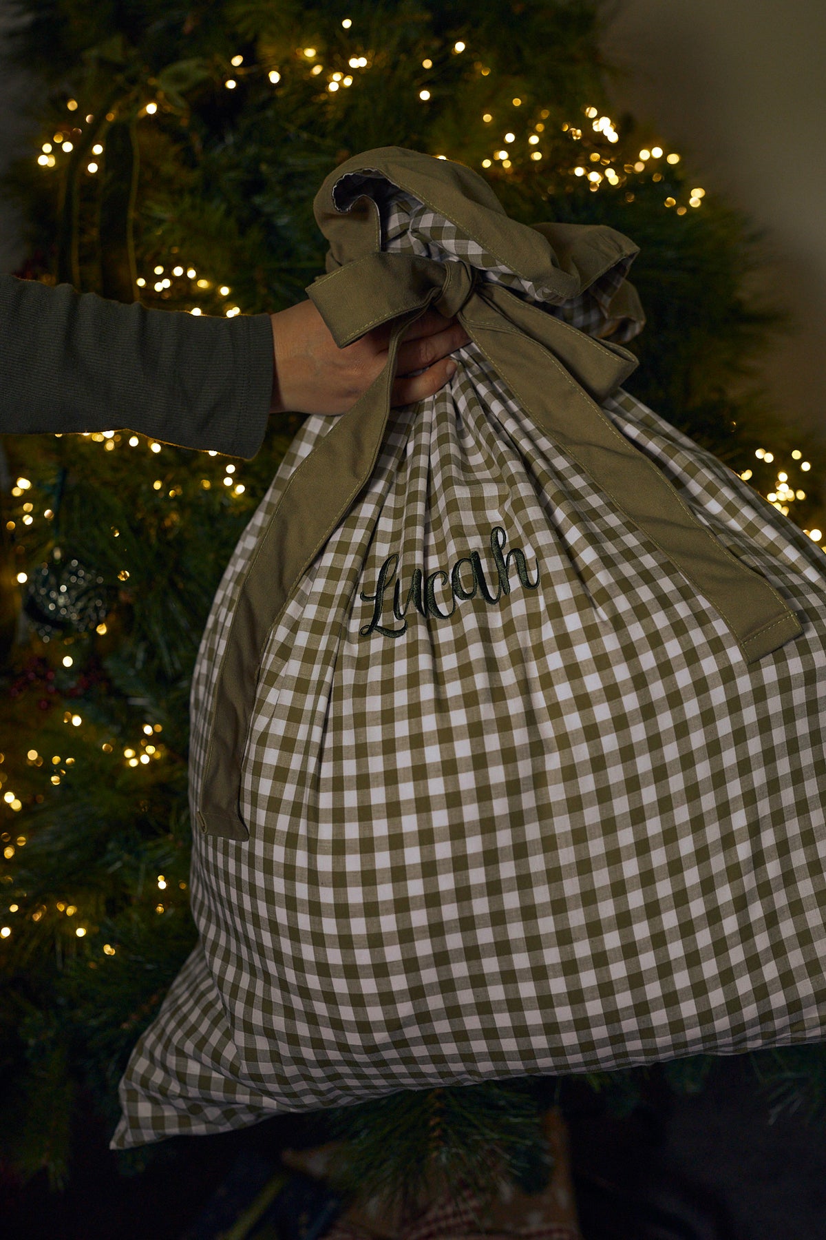 Heirloom Christmas Santa Sack - Pine Green Gingham