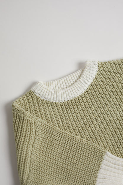 Hand Embroidered Initial Design Chunky Knit Sweater - Pistachio
