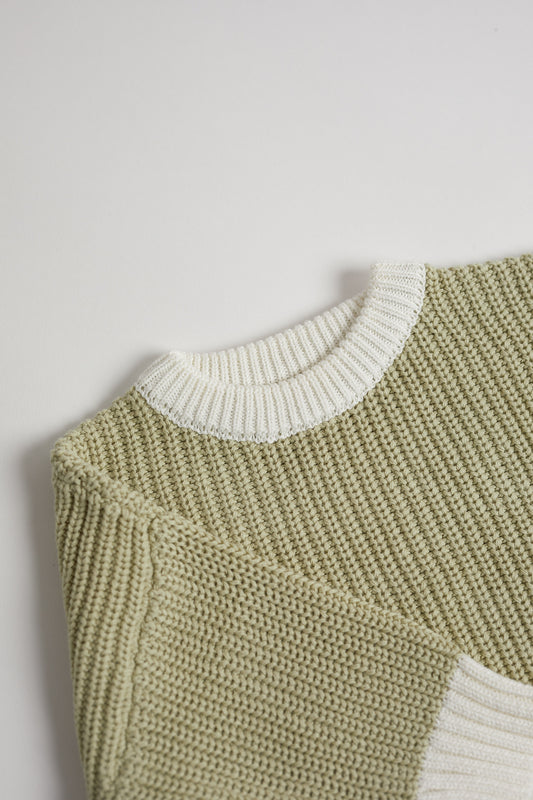 Hand Embroidered Initial Design Chunky Knit Sweater - Pistachio