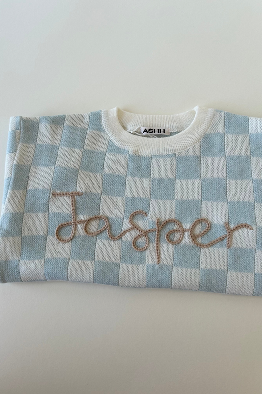 Hand Embroidered Knit Tee - Sky