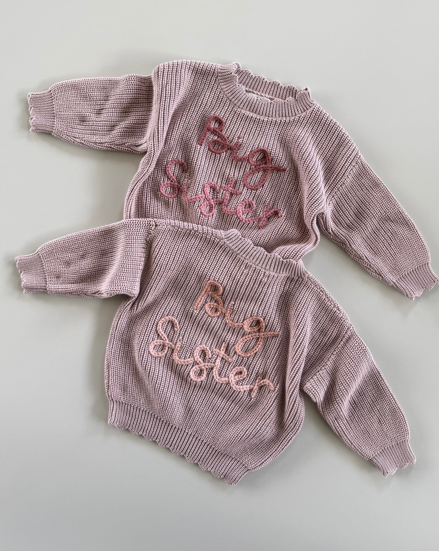 HAND EMBROIDERED ‘BIG SISTER’ SWEATER - SIZE 2