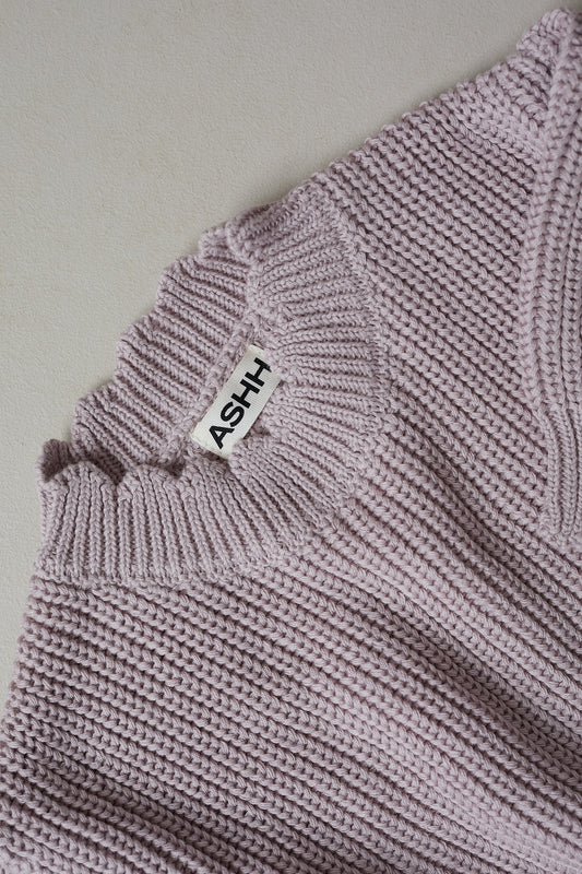 Hand Embroidered Initial Design Sunday Knit Sweater - Plum