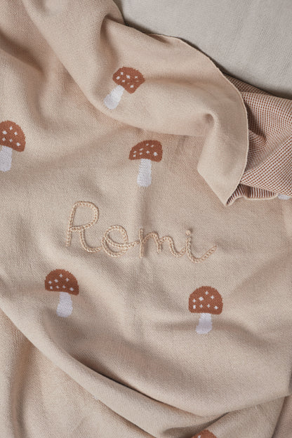 Hand Embroidered Mushroom Blanket