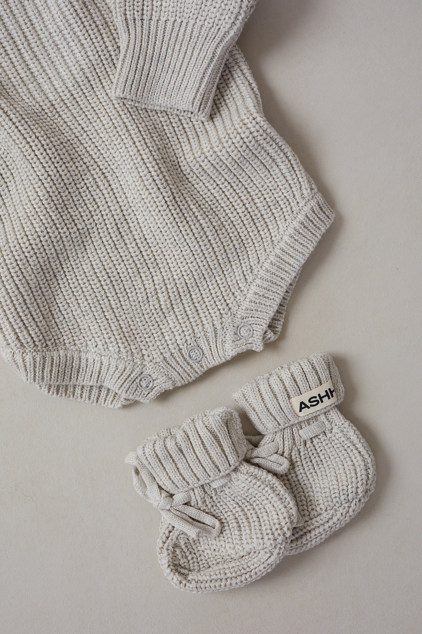 Hand Embroidered Initial Design Novie Knit Romper - Oat Marle