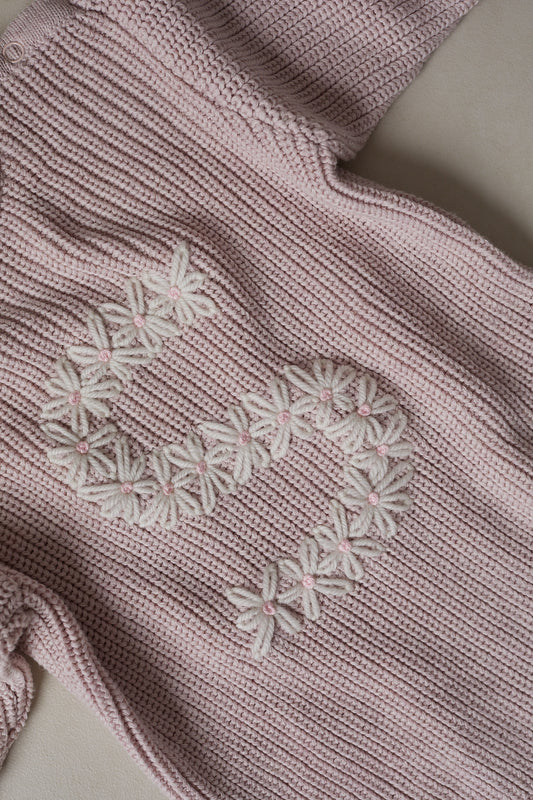 Hand Embroidered Initial Design Novie Knit Romper - Dusk