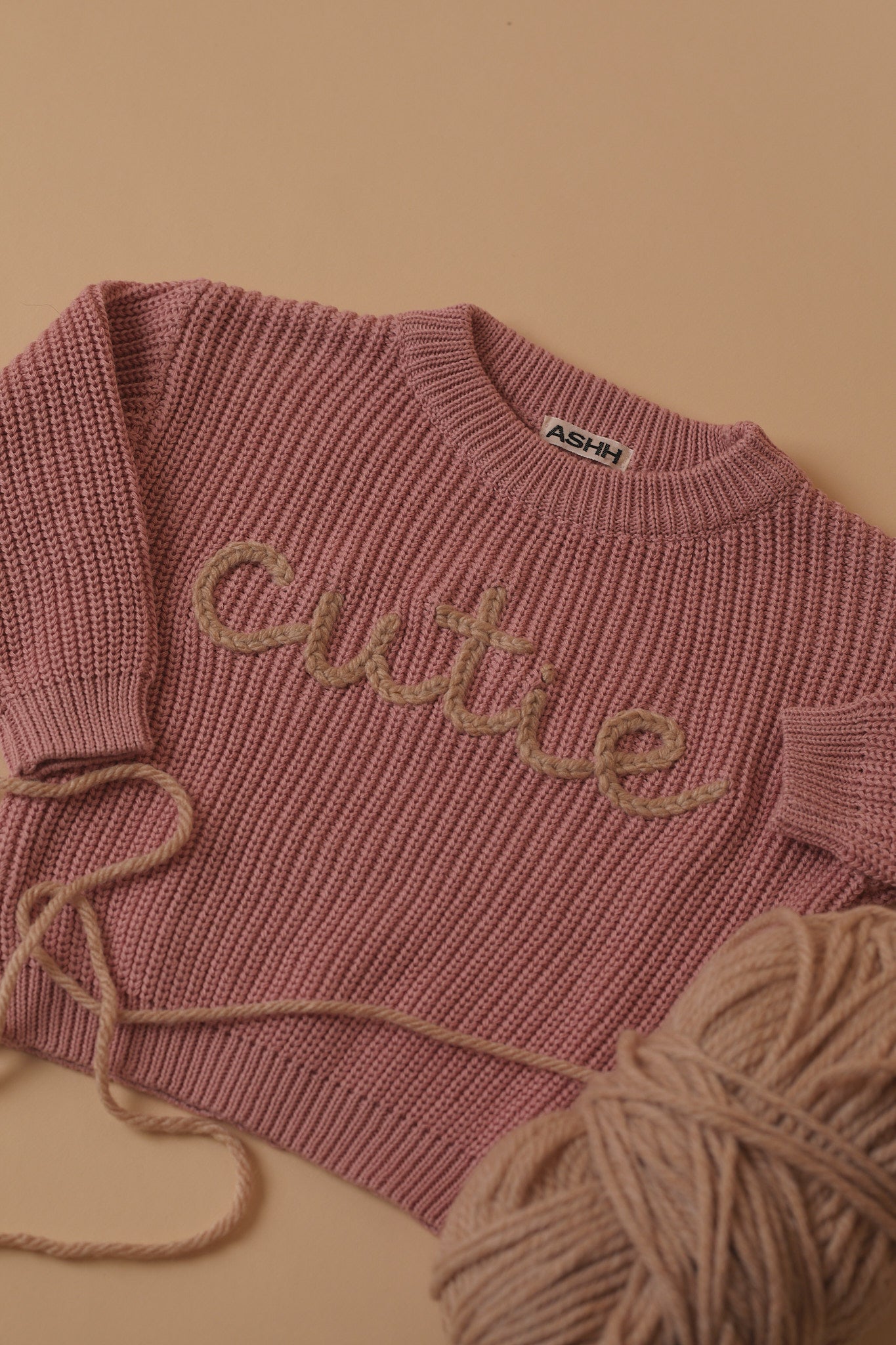Hand Embroidered Oversized Knit Sweater - Sweet Pink