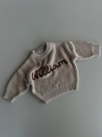 Hand Embroidered Heritage Knit Sweater - Oak