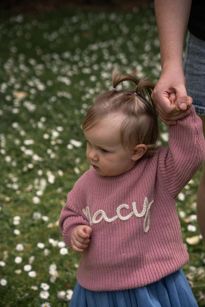 Hand Embroidered Oversized Knit Sweater - Sweet Pink