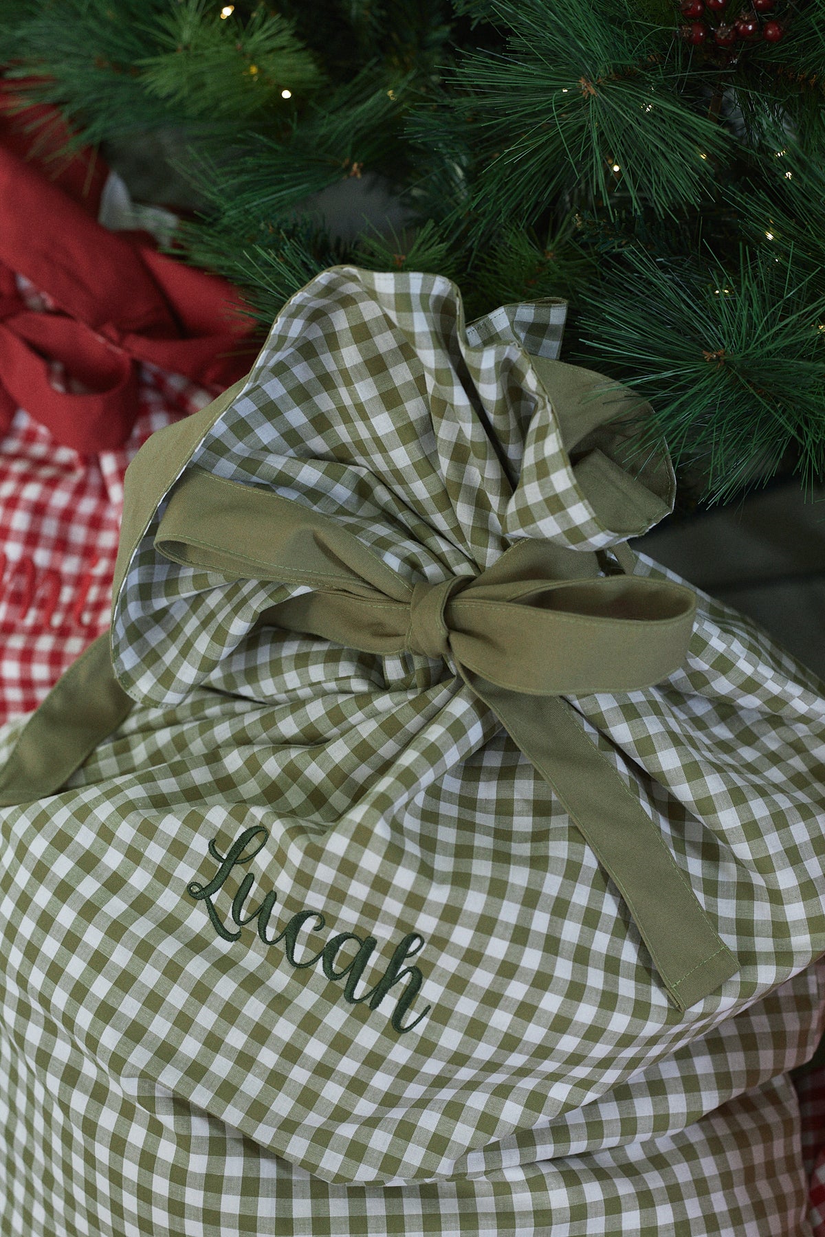 Heirloom Christmas Santa Sack - Pine Green Gingham