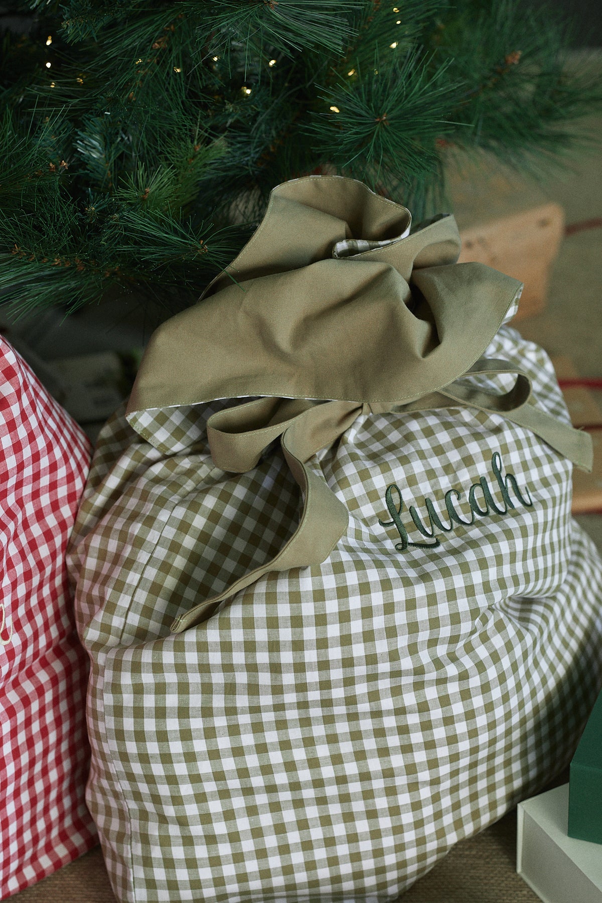 Heirloom Christmas Santa Sack - Pine Green Gingham