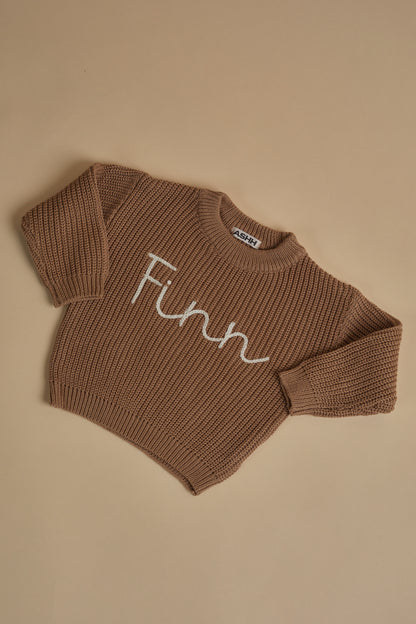 Hand Embroidered Oversized Knit Sweater - Mocha