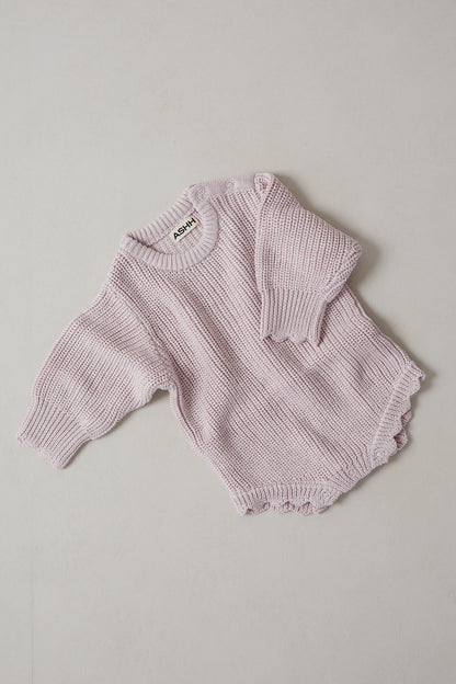 Hand Embroidered Novie Knit Romper - Dusk