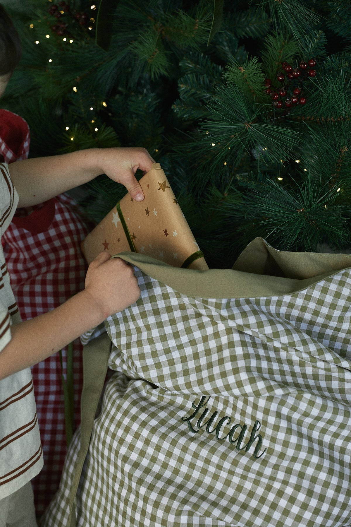 Heirloom Christmas Santa Sack - Pine Green Gingham