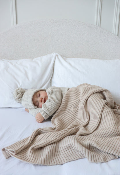 Novella Ribbed Knit Blanket - Beige
