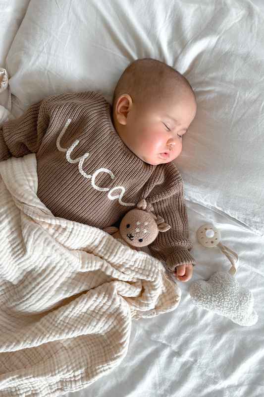 Hand Embroidered Oversized Knit Sweater - Mocha