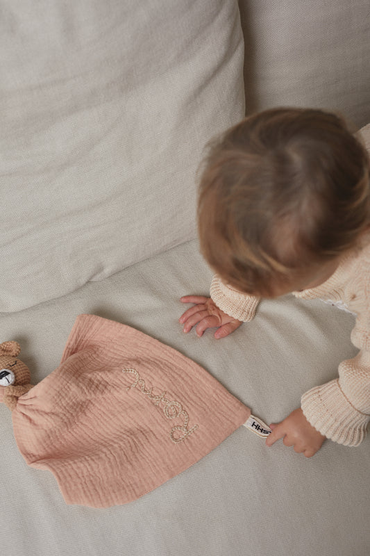 Hand Embroidered Cuddle Bear - Dusty Pink
