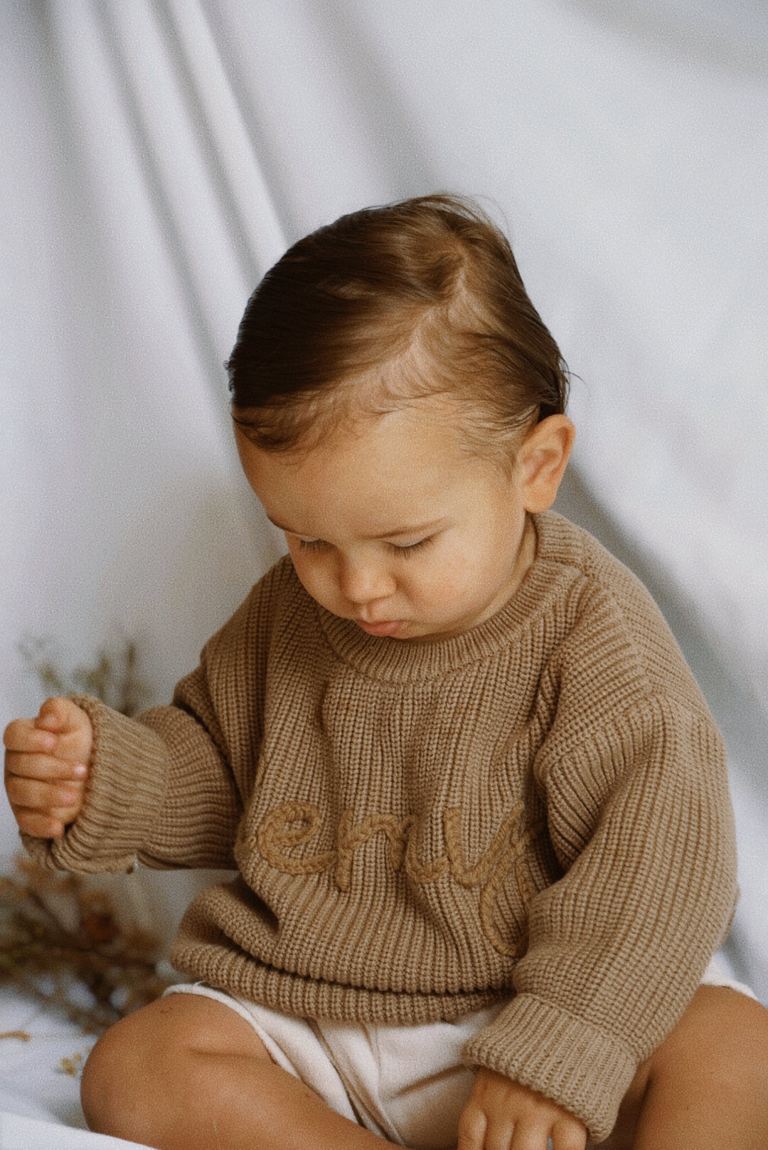 Hand Embroidered Oversized Knit Sweater - Mocha