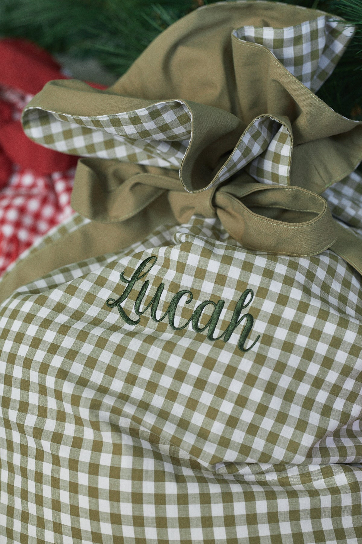 Heirloom Christmas Santa Sack - Pine Green Gingham
