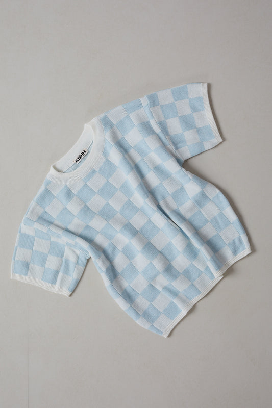 Hand Embroidered Knit Tee - Sky