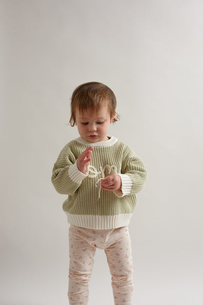 Hand Embroidered Chunky Knit Sweater - Pistachio