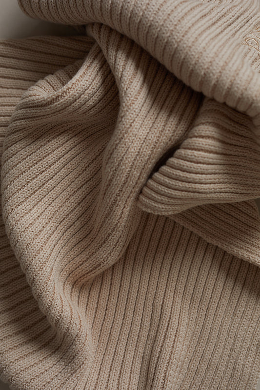 Hand Embroidered Novella Ribbed Knit Blanket - Beige
