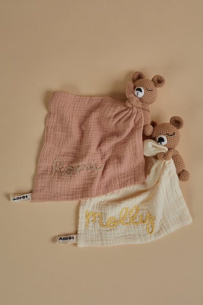 Hand Embroidered Cuddle Bear - Dusty Pink