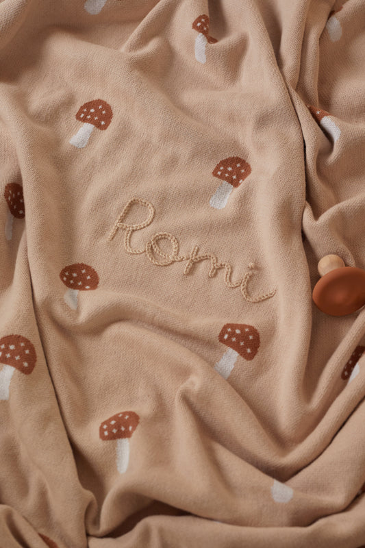 Hand Embroidered Mushroom Blanket