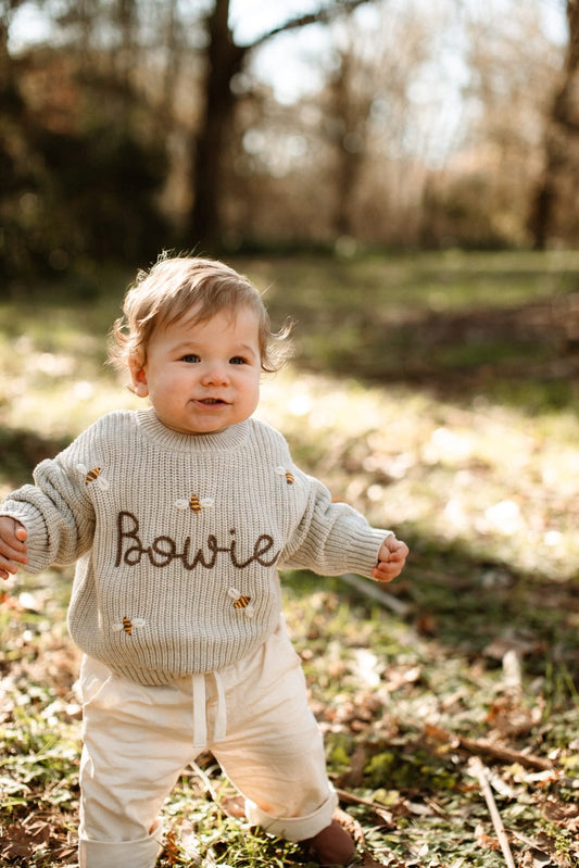 Hand Embroidered Heritage Knit Sweater - Oat Marle